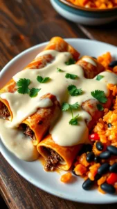 Delicious Beef Enchiladas Smothered in Poblano Cream Sauce