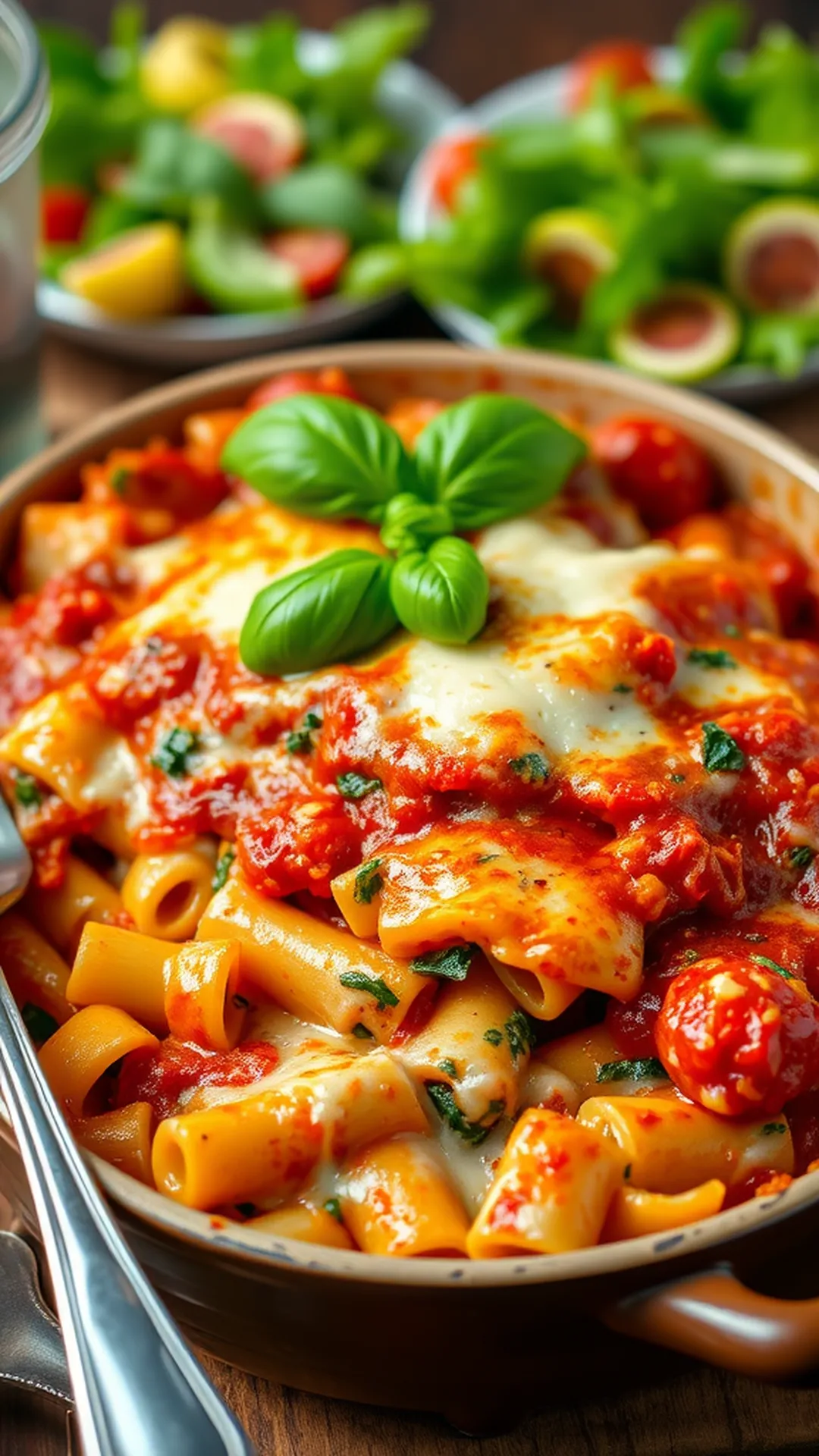 Cheesy Baked Ziti with Ground Beef and Spinach