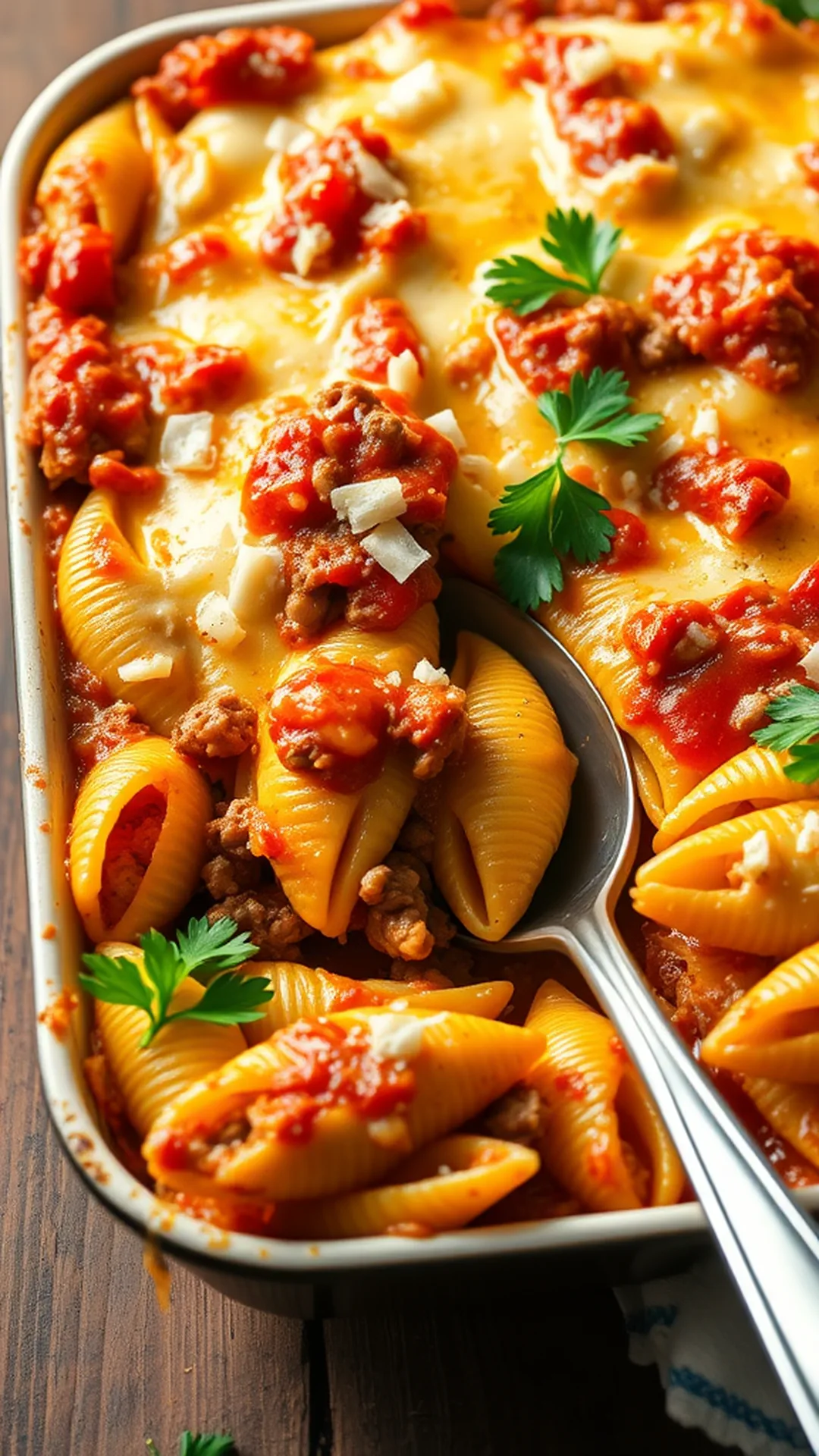 Cheesy Beef and Shell Pasta Bake