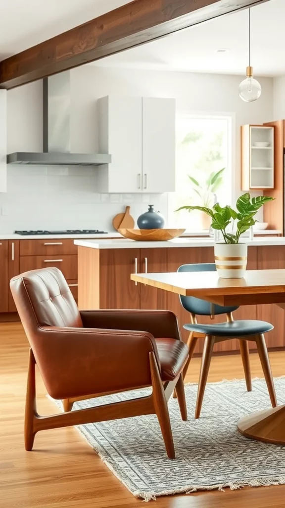 A contemporary leather accent chair in a modern kitchen setting