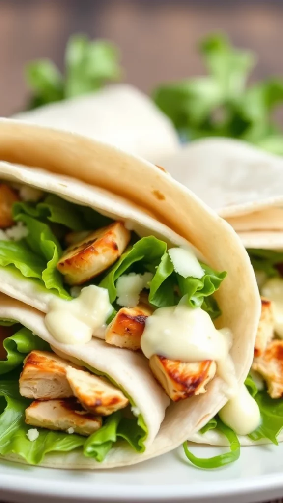 Delicious Chicken Caesar Wraps with grilled chicken and lettuce