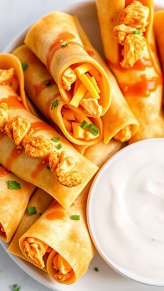 Plate of Keto Buffalo Chicken Taquitos with ranch dip