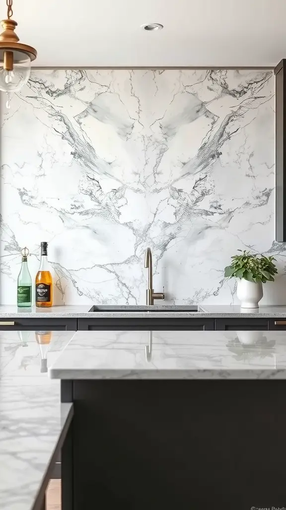 Luxurious kitchen featuring a marble backsplash and modern fixtures