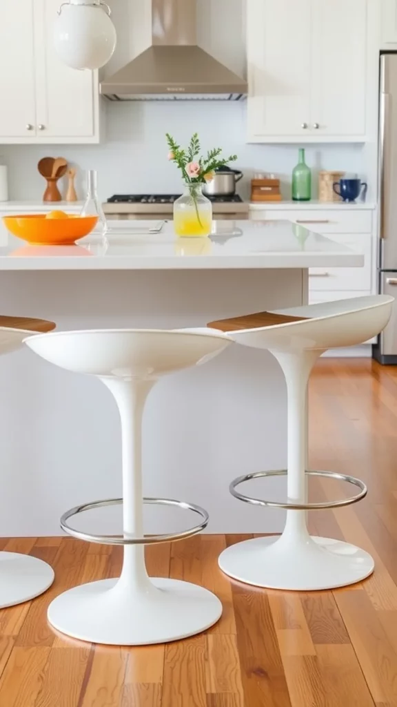 Stylish Eero Saarinen stools in a modern kitchen setting with a bright atmosphere