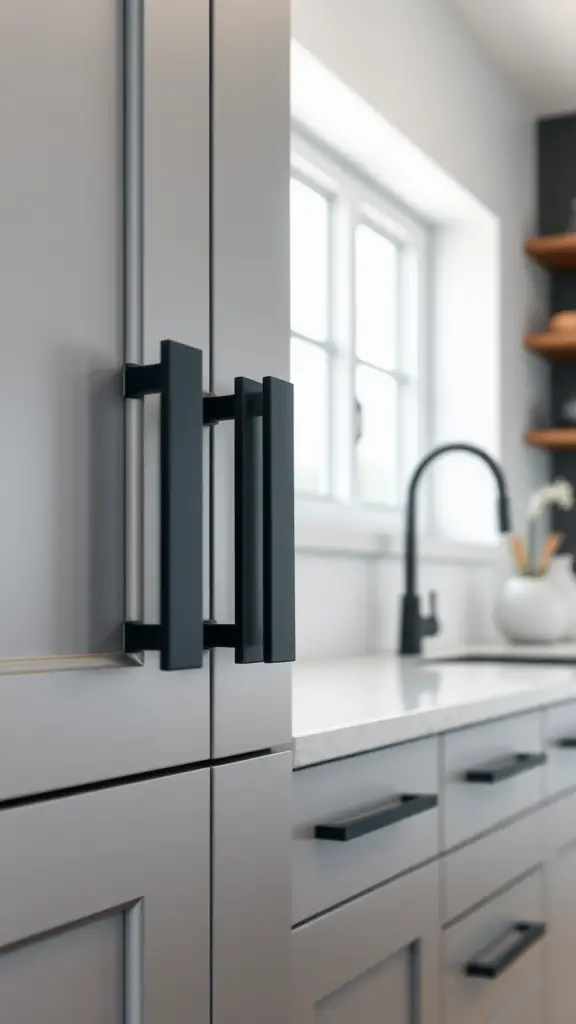 Modern kitchen cabinet with sleek black handles