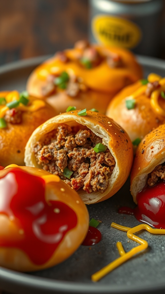 Delicious cheeseburger bombs filled with ground beef and melted cheese.