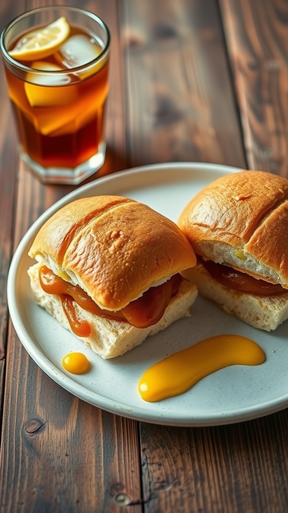 Delicious ham and cheese sliders on Hawaiian rolls, ready for game day.