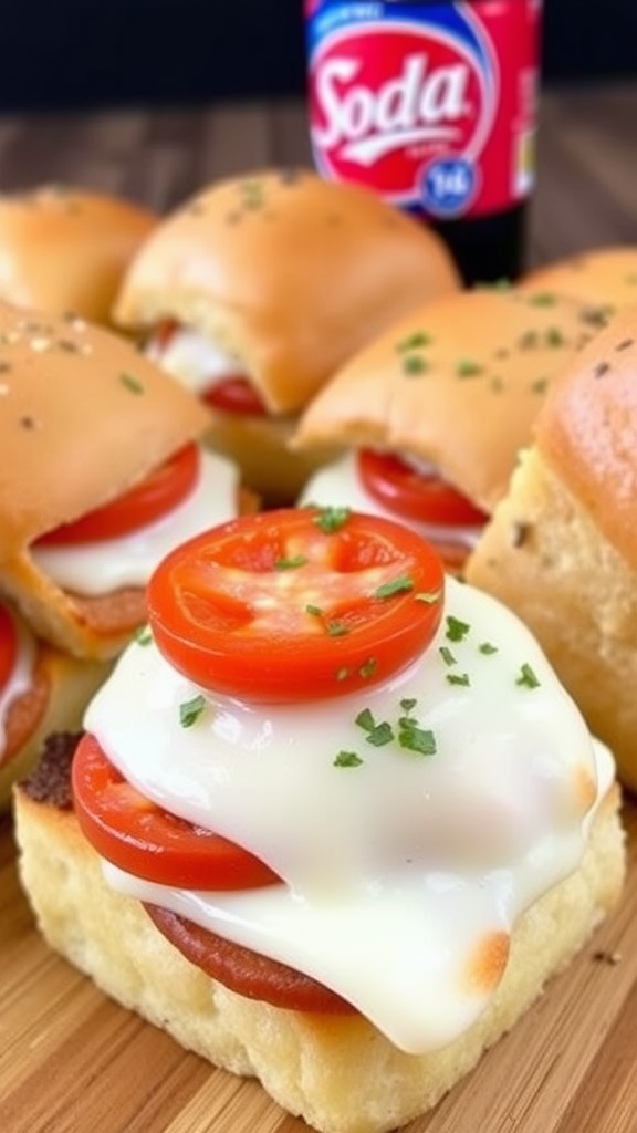 Pepperoni pizza sliders with cheese and tomato on a plate