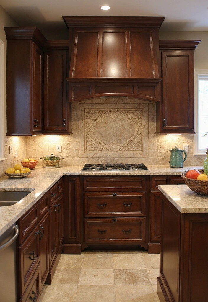 15 Jaw-Dropping Kitchen Backsplash Ideas to Elevate Your Brown Cabinets! - 15. Timeless Natural Stone Tiles