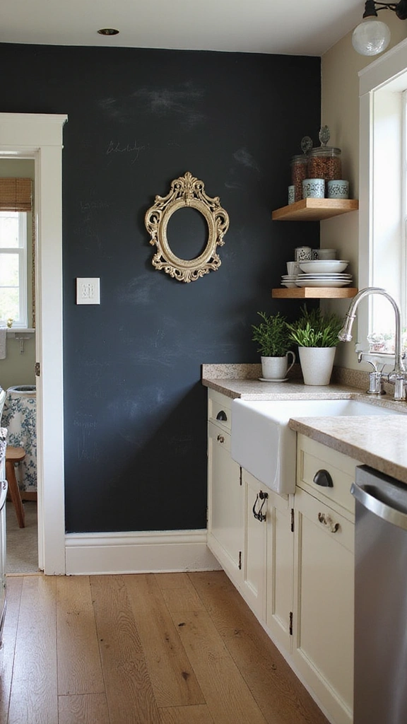 22 Small Cottage Kitchen Ideas That Blend Modern Touches with Cozy Warmth! - 12. Incorporate a Chalkboard Wall