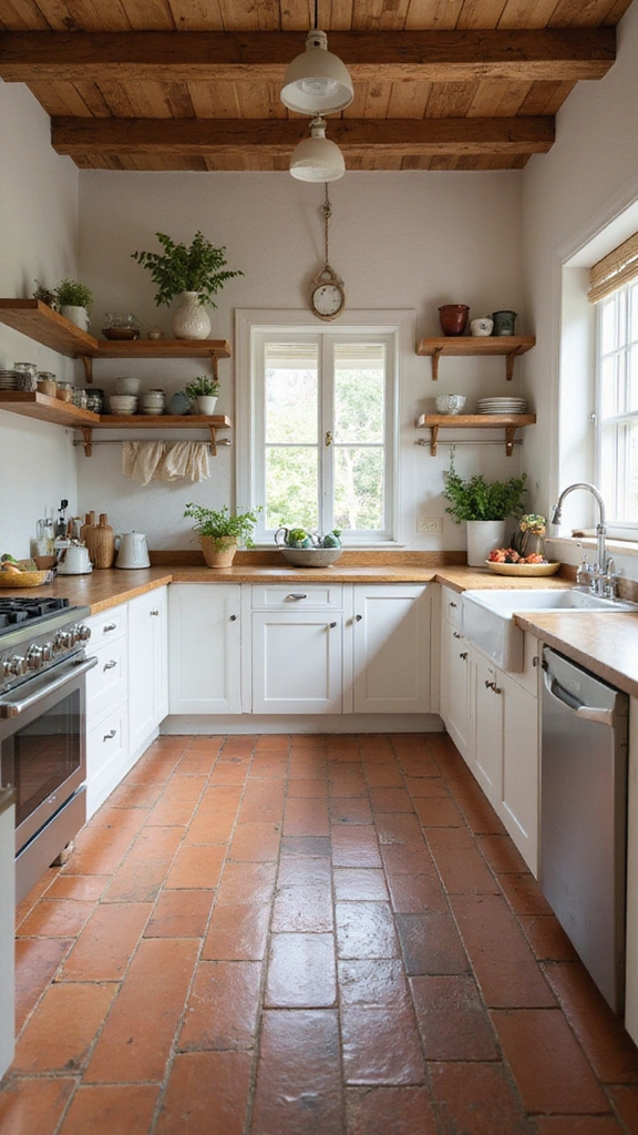 20 Modern Kitchen Tile Flooring Ideas That'll Make a Statement! - 3. Rustic Terracotta Tiles