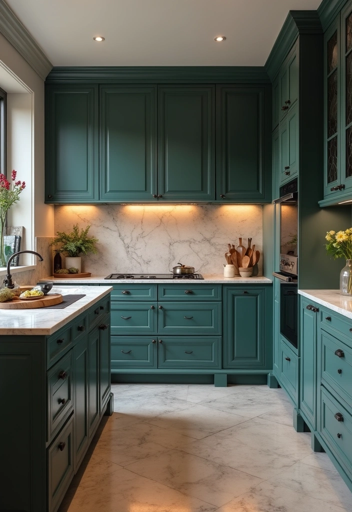 20 Eye-Catching Kitchen Cabinet Color Combos for a Modern Look - 7. Rich Teal and Warm Gray