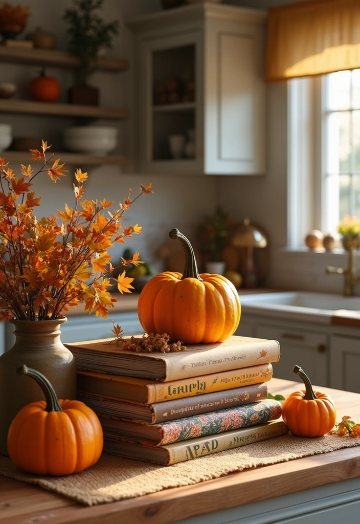25 Stunning Fall Kitchen Decor Ideas That Will Make You Fall in Love with Autumn! - 22. Seasonal Cookbooks Display