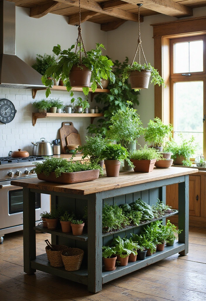 25 Stunning Rustic Farmhouse Kitchen Islands You’ll Wish You Had! - 23. Build a Kitchen Garden on Your Island