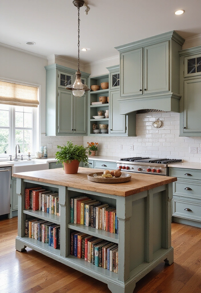 20 Antique Kitchen Islands That Will Make You Fall in Love with Vintage Decor! - 20. Vintage Island with Open Shelving