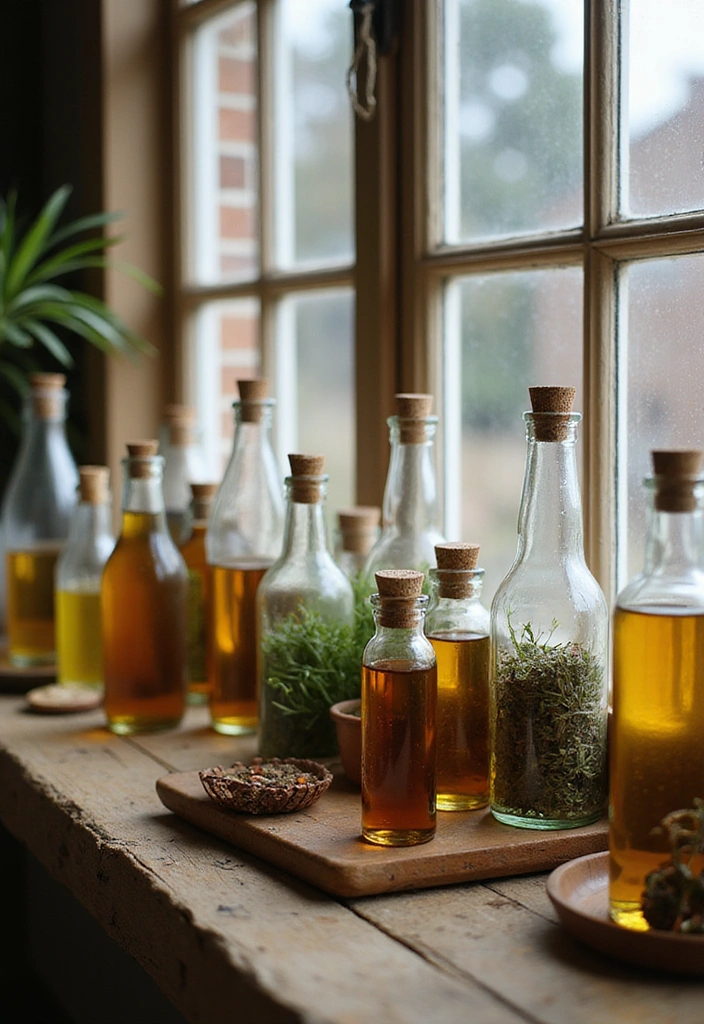 20 Apothecary Aesthetic Kitchen Ideas That'll Transform Your Cooking Space! - 9. Antique Glass Bottles