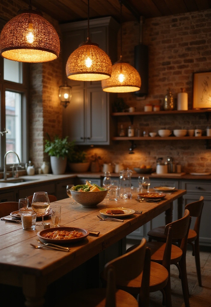 20 Fall Kitchen Decor Accents That Bring Warmth to Your Home (You’ll Love #11!) - 14. Airy Light Fixtures with Warm Glow