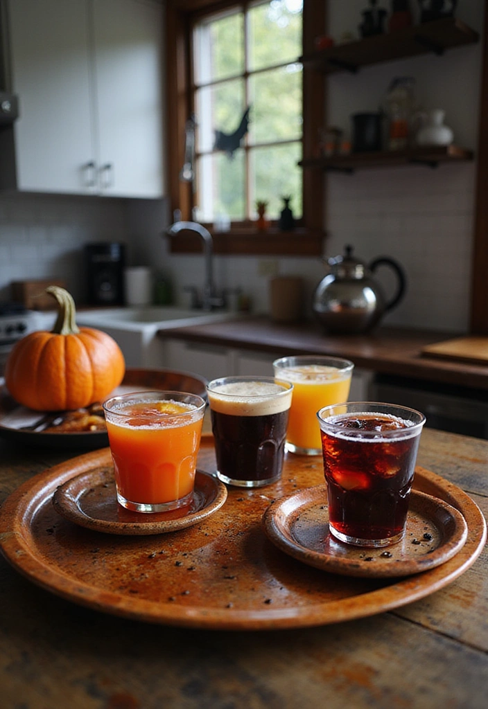 20 Family-Friendly Halloween Kitchen Decor Ideas for a Spooktacular Celebration! - 16. Spooky Beverage Station