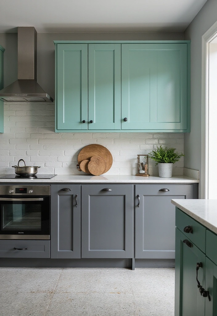 20 Eye-Catching Kitchen Cabinet Color Combos for a Modern Look - 5. Charcoal and Mint Green