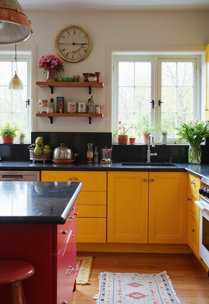 20 Jaw-Dropping Kitchen Interiors with Black Granite Tops That Redefine Elegance! - 3. Bold and Bright: A Colorful Contrast