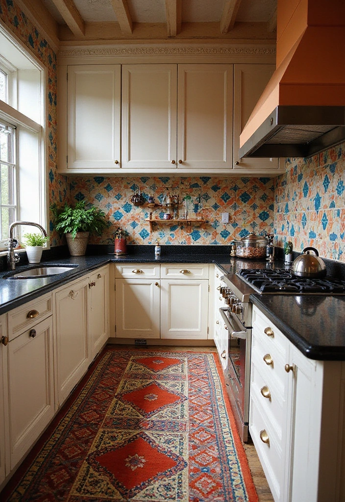 20 Jaw-Dropping Kitchen Interiors with Black Granite Tops That Redefine Elegance! - 11. Bold Patterns with Black Granite