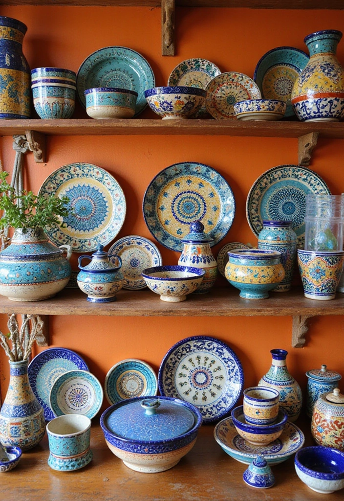 20 Unique Mexican Kitchen Decor Ideas That Will Make You Feel Like You're in Tulum! - 4. Colorful Pottery Display