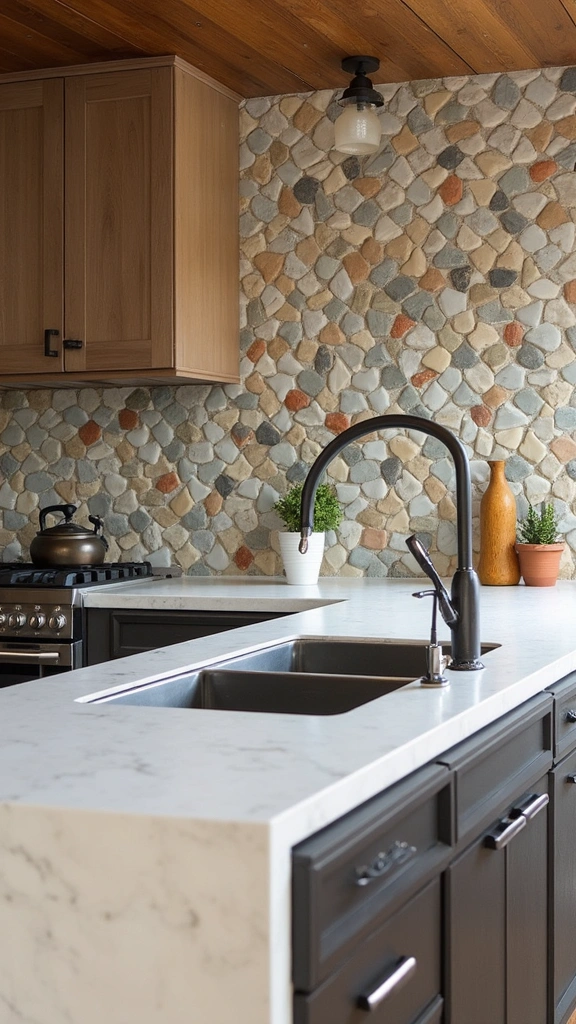 15 Elegant Neutral Kitchen Backsplashes That'll Make You Rethink Your Design! - 12. Unique Pebble Styles
