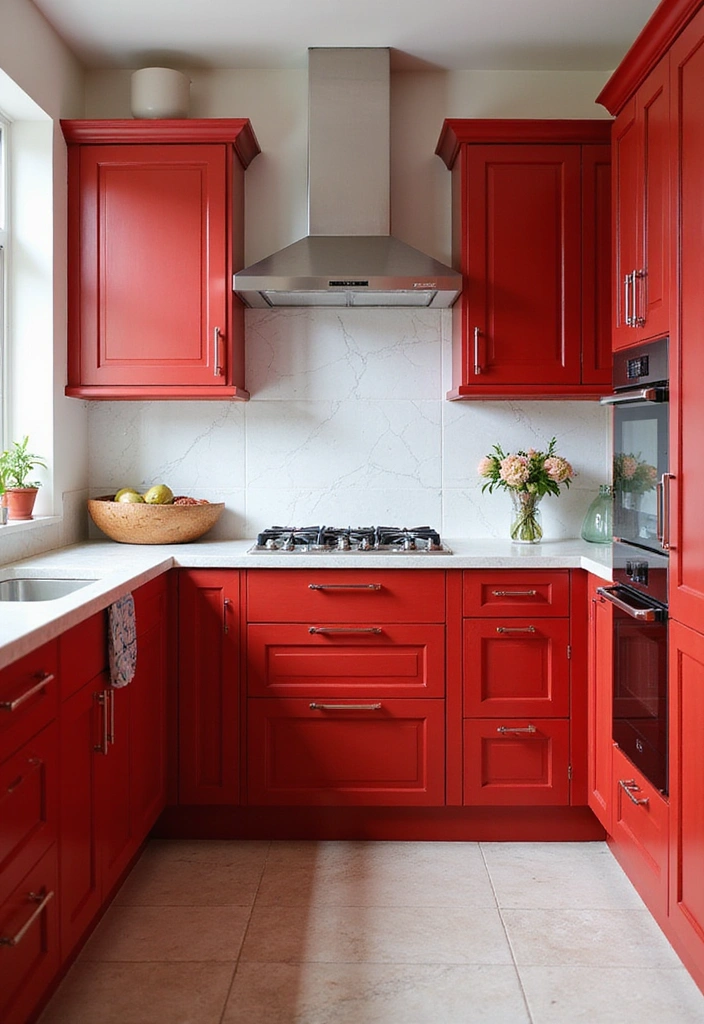 20 Eye-Catching Kitchen Cabinet Color Combos for a Modern Look - 15. Classic Red and Bright White