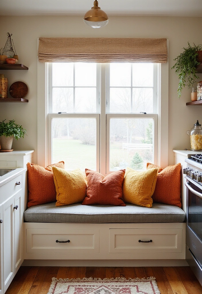 20 Fall Kitchen Decor Accents That Bring Warmth to Your Home (You’ll Love #11!) - 4. Layered Textures with Throw Pillows