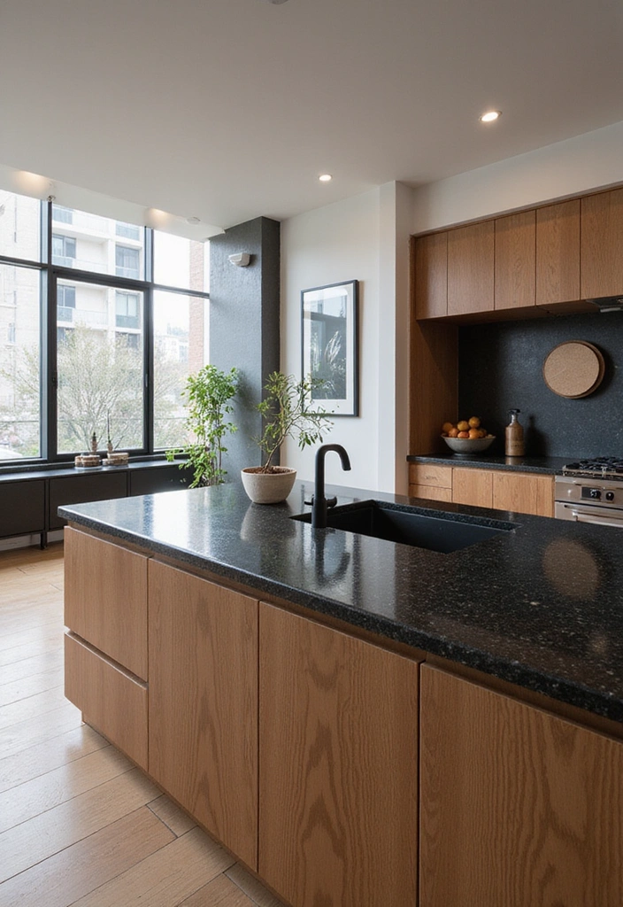20 Jaw-Dropping Kitchen Interiors with Black Granite Tops That Redefine Elegance! - 18. Open Concept Designs Featuring Black Granite