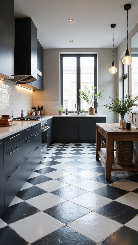 20 Modern Kitchen Tile Flooring Ideas That'll Make a Statement! - 4. Bold Black and White