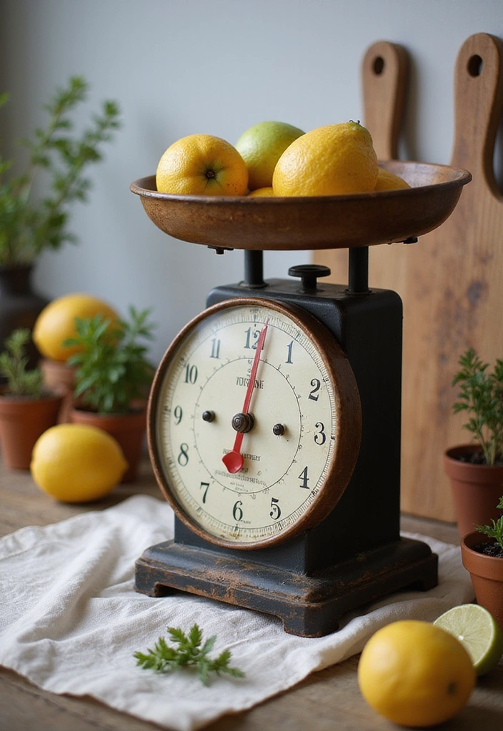 20 Apothecary Aesthetic Kitchen Ideas That'll Transform Your Cooking Space! - 3. Vintage Scale Centerpiece