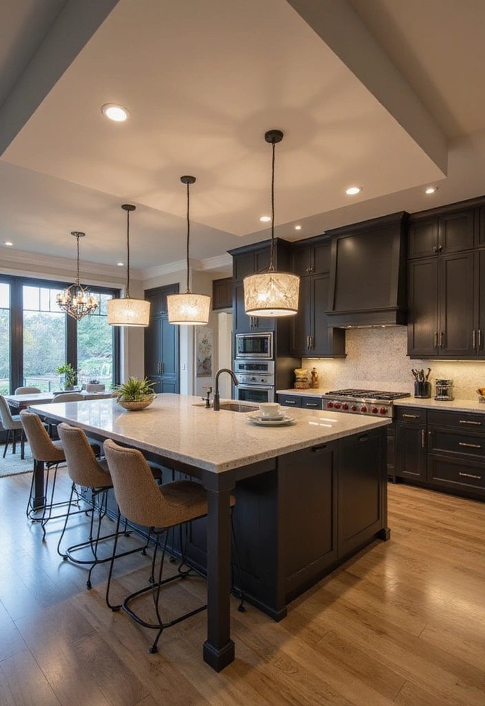 20 Stunning Modern Kitchen Islands That Prove Function Can Be Beautiful! - 14. The Statement Lighting Island