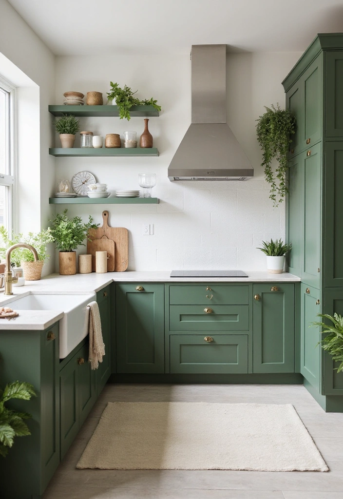 20 Eye-Catching Kitchen Cabinet Color Combos for a Modern Look - 4. Earthy Green and Crisp White