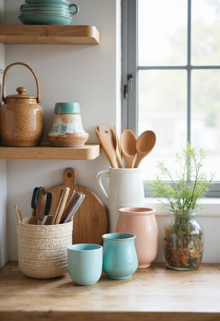 29 Trendy Kitchen Counter Styling Ideas You Can Steal Right Now! - 3. Chic and Colorful Utensil Holders