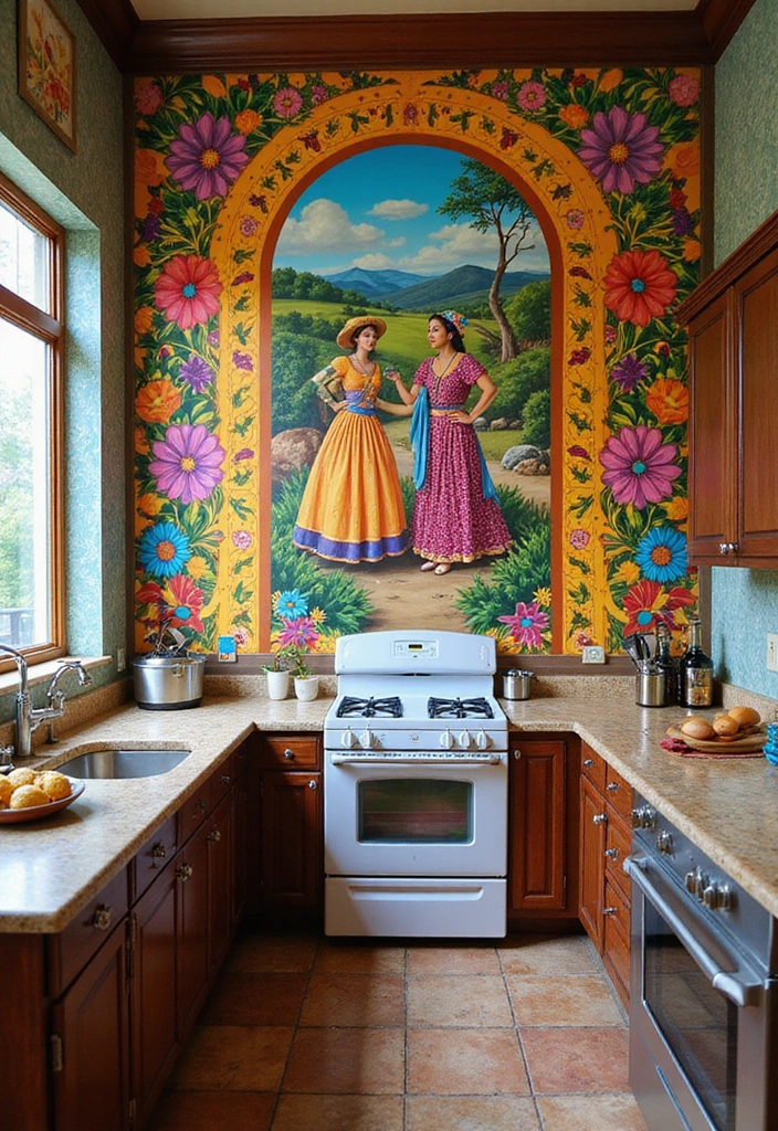 20 Unique Mexican Kitchen Decor Ideas That Will Make You Feel Like You're in Tulum! - 12. Artistic Wall Murals