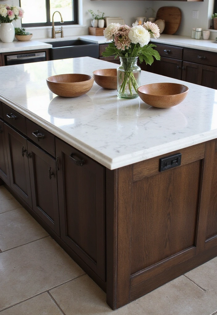 25 Stunning Rustic Farmhouse Kitchen Islands You’ll Wish You Had! - 9. Rustic Marble Touches