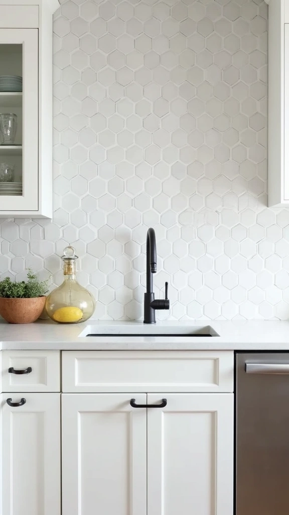25 Stylish White Kitchen Backsplash Ideas That Will Upgrade Your Space Instantly! - 5. White Hexagon Tiles