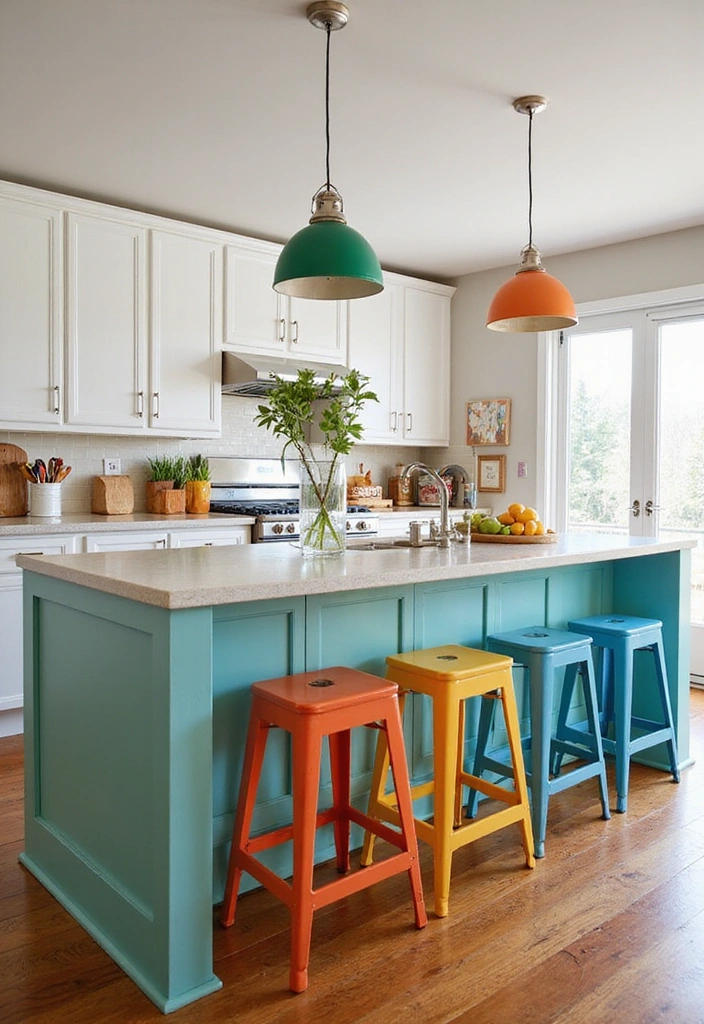 25 Stunning Rustic Farmhouse Kitchen Islands You’ll Wish You Had! - 12. Playful Farmhouse Colors