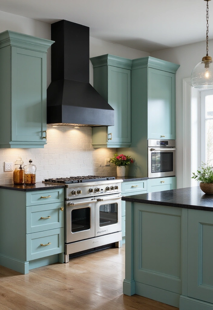 20 Eye-Catching Kitchen Cabinet Color Combos for a Modern Look - 12. Seafoam Green and Charcoal