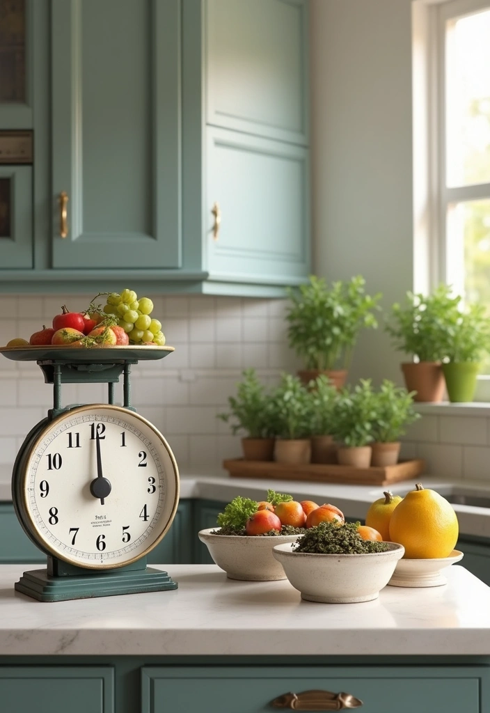 29 Trendy Kitchen Counter Styling Ideas You Can Steal Right Now! - 25. Incorporate a Vintage Scale
