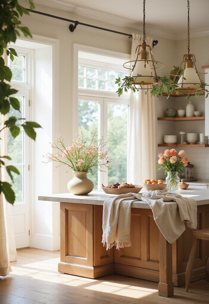 25 Stunning Rustic Farmhouse Kitchen Islands You’ll Wish You Had! - 24. Bright and Airy Kitchen Islands