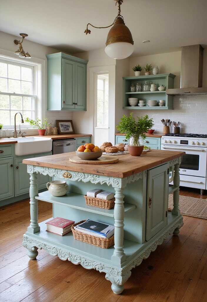 20 Antique Kitchen Islands That Will Make You Fall in Love with Vintage Decor! - 15. Antique Island with Decorative Detailing