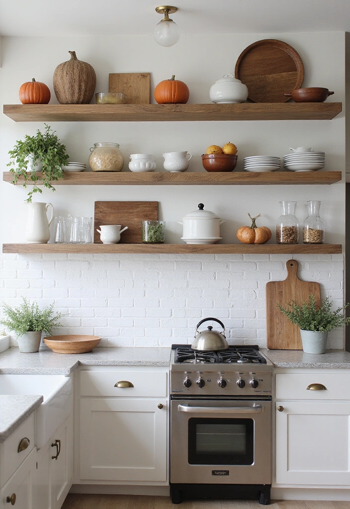 25 Stunning Fall Kitchen Decor Ideas That Will Make You Fall in Love with Autumn! - 24. Open Shelving Displays