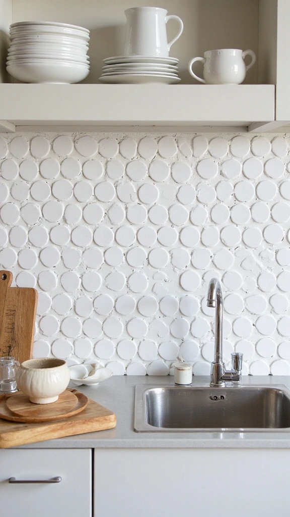 25 Stylish White Kitchen Backsplash Ideas That Will Upgrade Your Space Instantly! - 7. White Penny Round Tiles