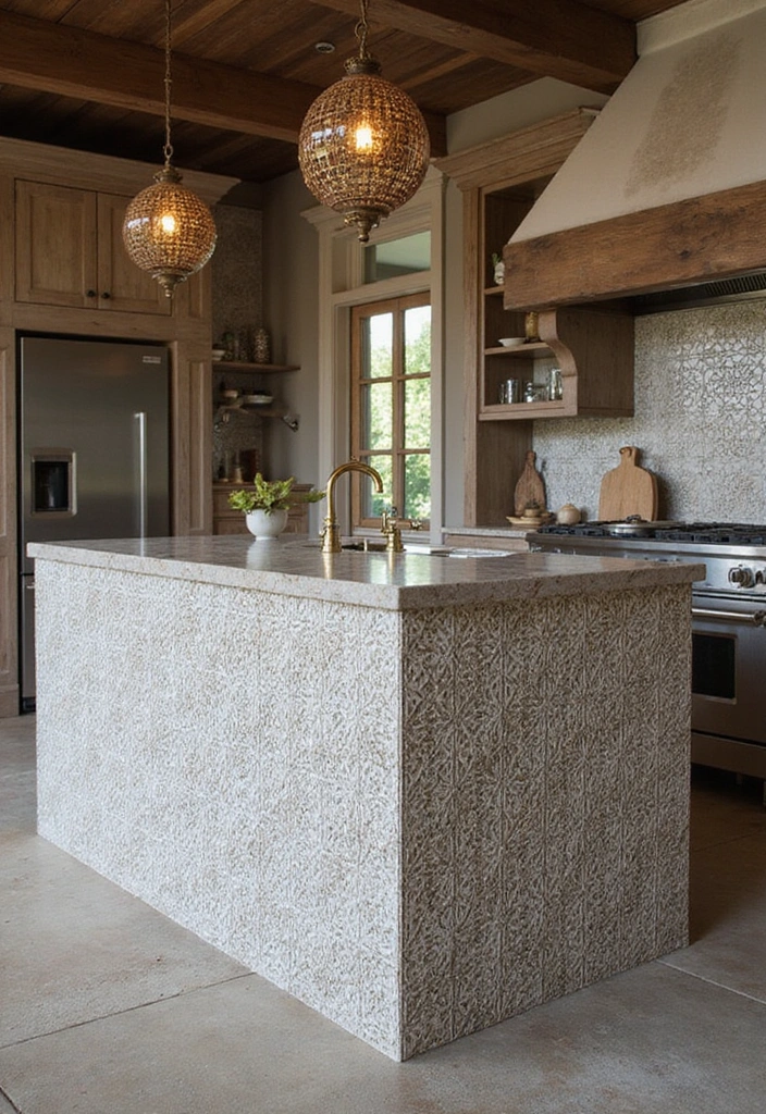 25 Stunning Rustic Farmhouse Kitchen Islands You’ll Wish You Had! - 25. Textured Tile Details