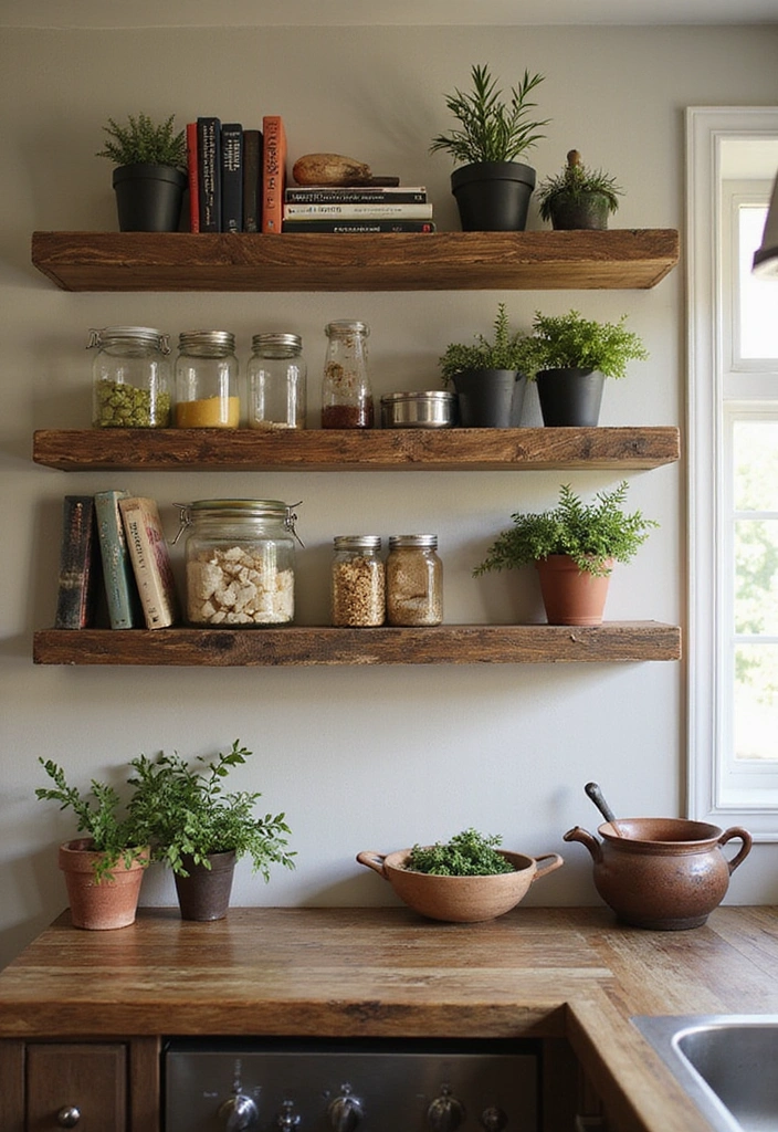 20 Apothecary Aesthetic Kitchen Ideas That'll Transform Your Cooking Space! - 20. Unique Wall Shelves