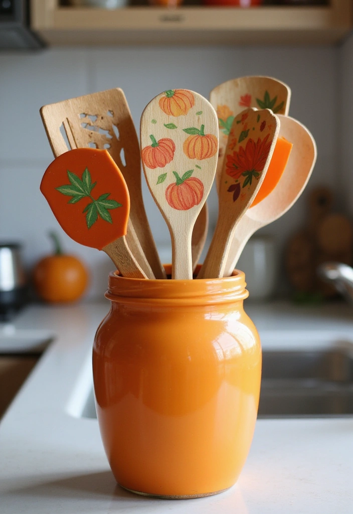 20 Fall Kitchen Decor Accents That Bring Warmth to Your Home (You’ll Love #11!) - 13. Fun Autumn-Themed Utensils