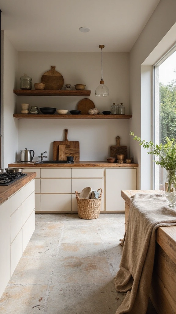 20 Beautiful Modern Minimalist Kitchen Ideas for a Clutter-Free Look - 17. Layering Natural Elements