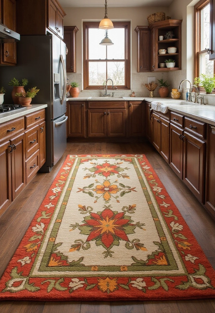 20 Fall Kitchen Decor Accents That Bring Warmth to Your Home (You’ll Love #11!) - 7. Cozy Rugs Underfoot